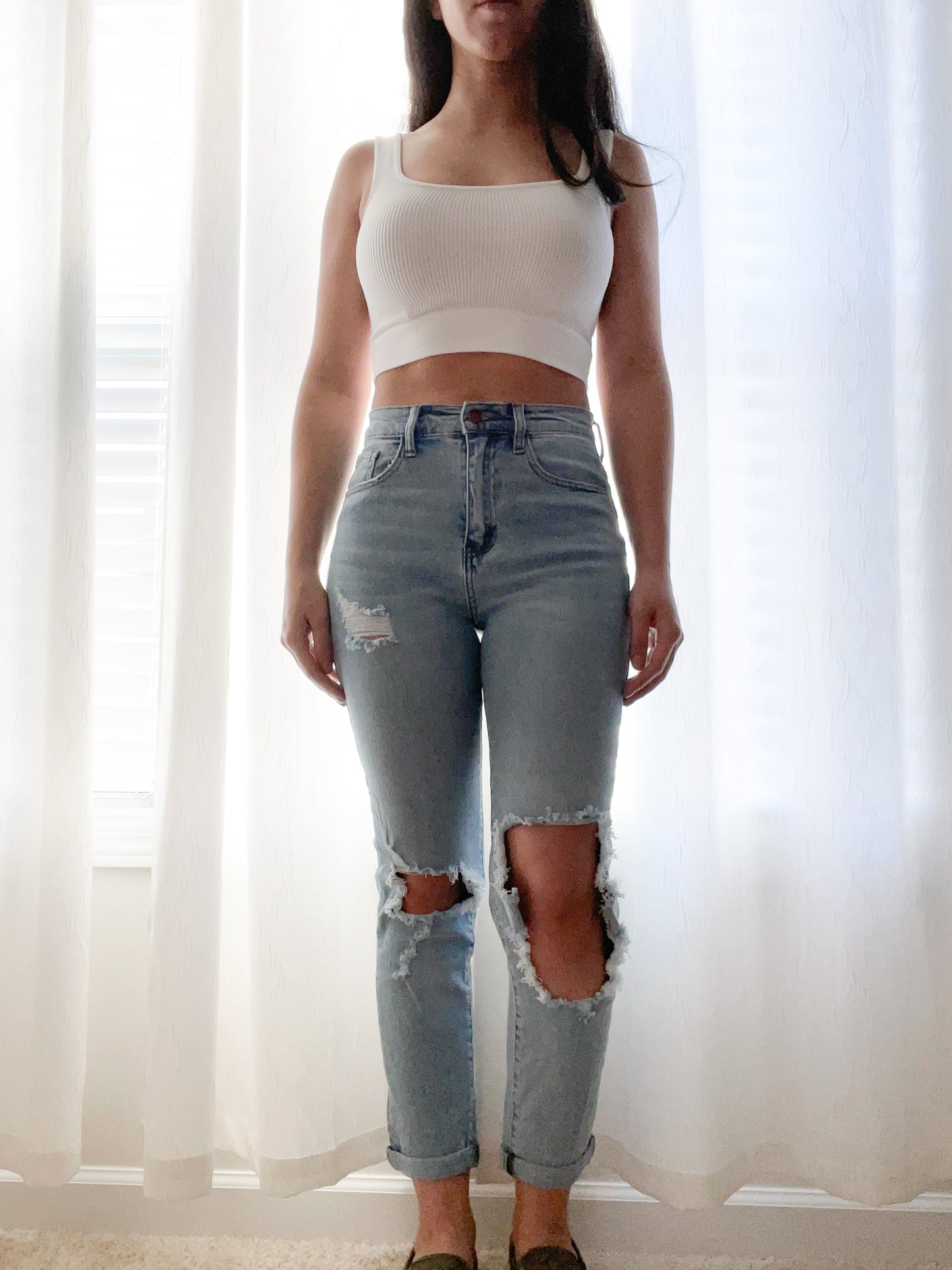 Good Vibes Distressed Mom Jeans